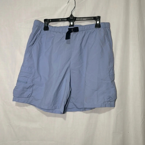 women's Columbia Spell Out Box Cargo Shorts size large Carolina Blue - Picture 1 of 3